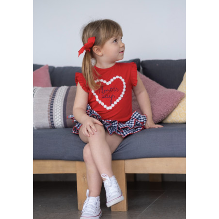 Conjunto infantíl de niña camiseta y braguita vichy.