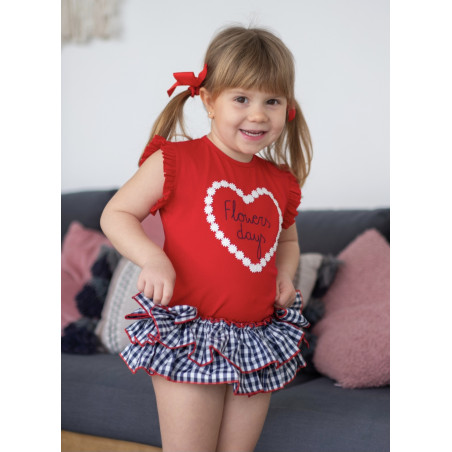 Conjunto infantíl de niña camiseta y braguita vichy.