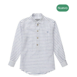 Camisa con cuello tirilla rayas azules