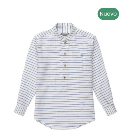 Camisa con cuello tirilla rayas azules