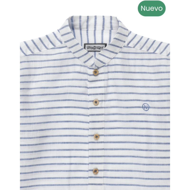 Camisa con cuello tirilla rayas azules