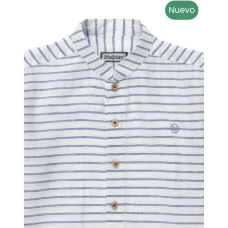Camisa con cuello tirilla rayas azules