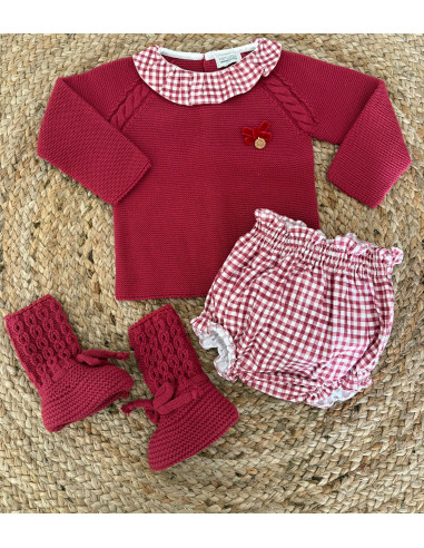 Conjunto braguita cuadros cereza niña