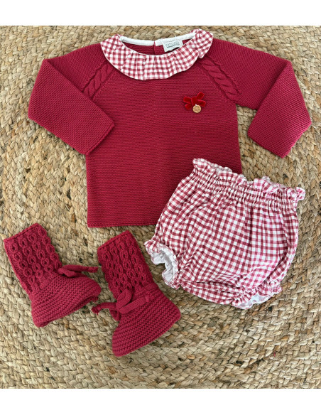 Conjunto braguita cuadros cereza niña