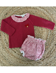 Conjunto braguita cuadros cereza niña