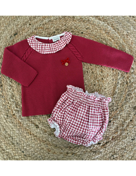 Conjunto braguita cuadros cereza niña