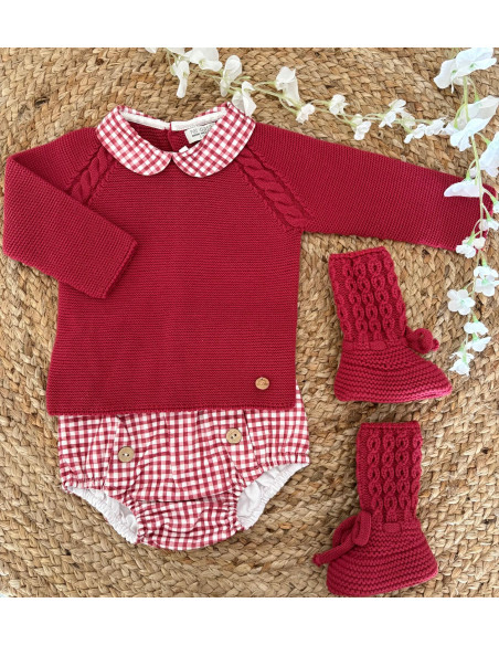 Conjunto ranita cuadros cereza niño