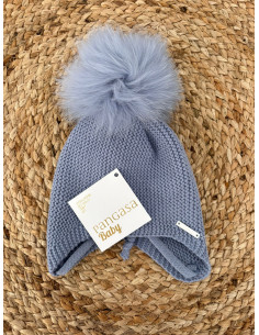Gorro orejero pompón pelo natural