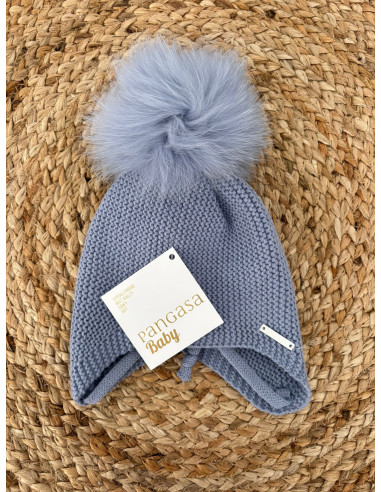 Gorro orejero pompón pelo natural