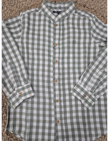 Camisa con cuello tirilla vichy verde