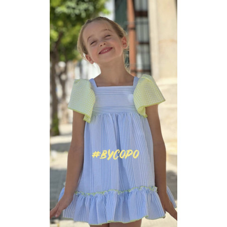 Vestido rayas con vichy fluor