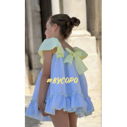 Vestido rayas con vichy fluor