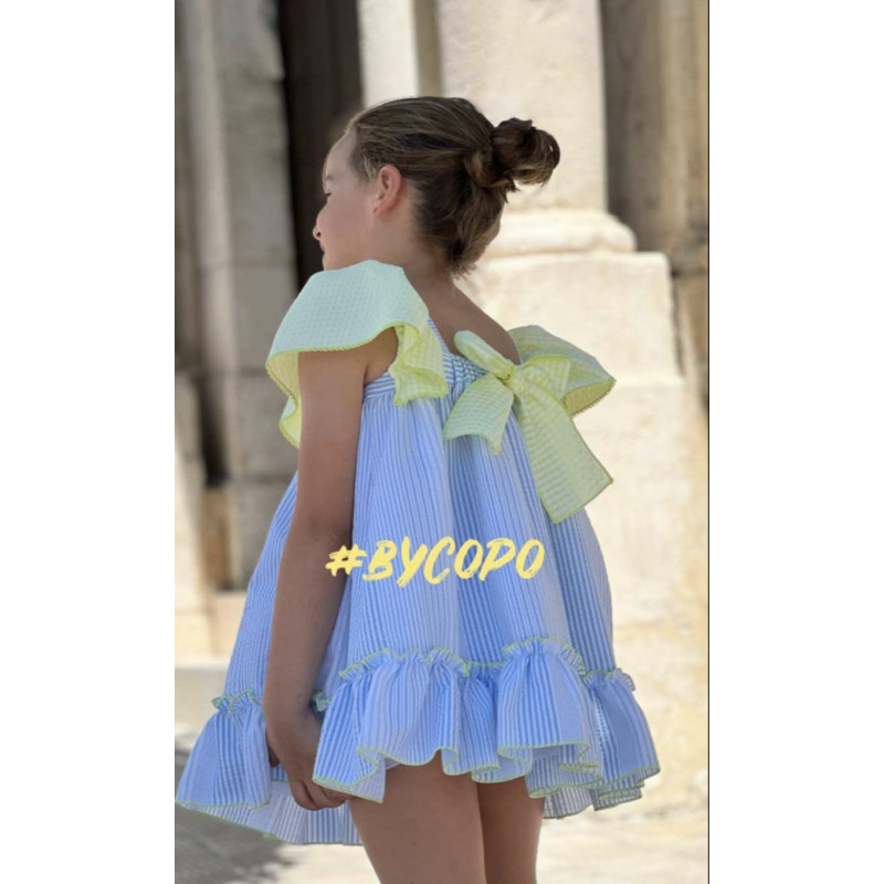 Vestido rayas con vichy fluor