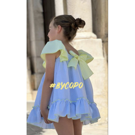 Vestido rayas con vichy fluor