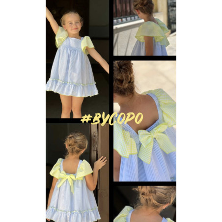 Vestido rayas con vichy fluor