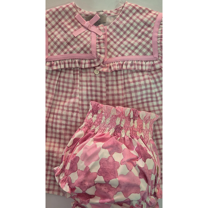 Conjunto de blusa y braguita con estampación vichy y estrellas 48 meses
